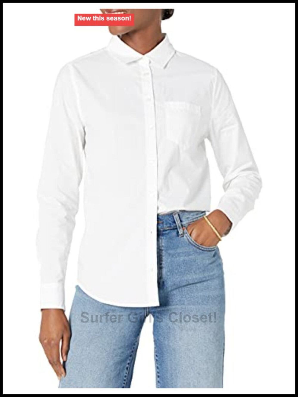 Women's Regular Fit Long Sleeve Cotton Poplin Button Down Shirt